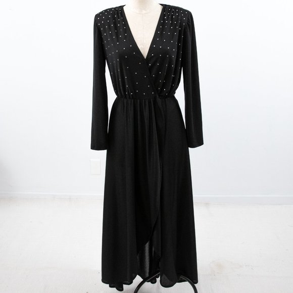 Vintage 70s M/L Disco Halloween Diamonds Sexy Dress Black - Picture 9 of 9